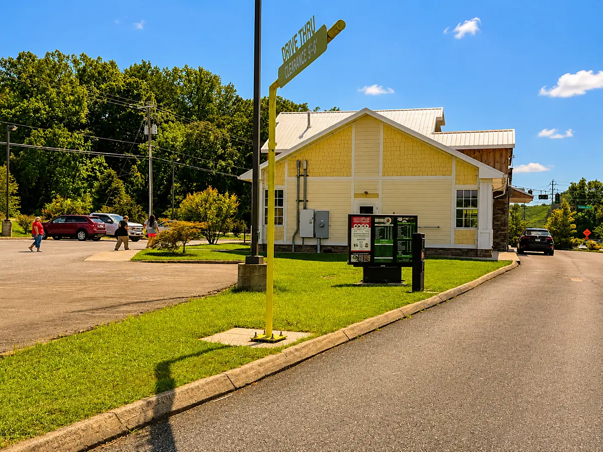 The drive-thru lane on the sweetFrog side of the building, off Middle Creek Road